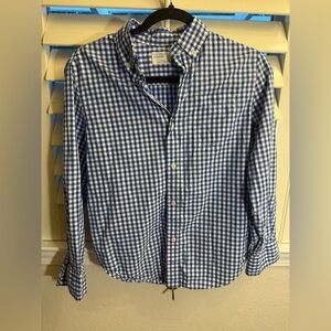 J. Crew Crewcuts Navy White Gingham Check Long Sleeve Collared Shirt Sz 12